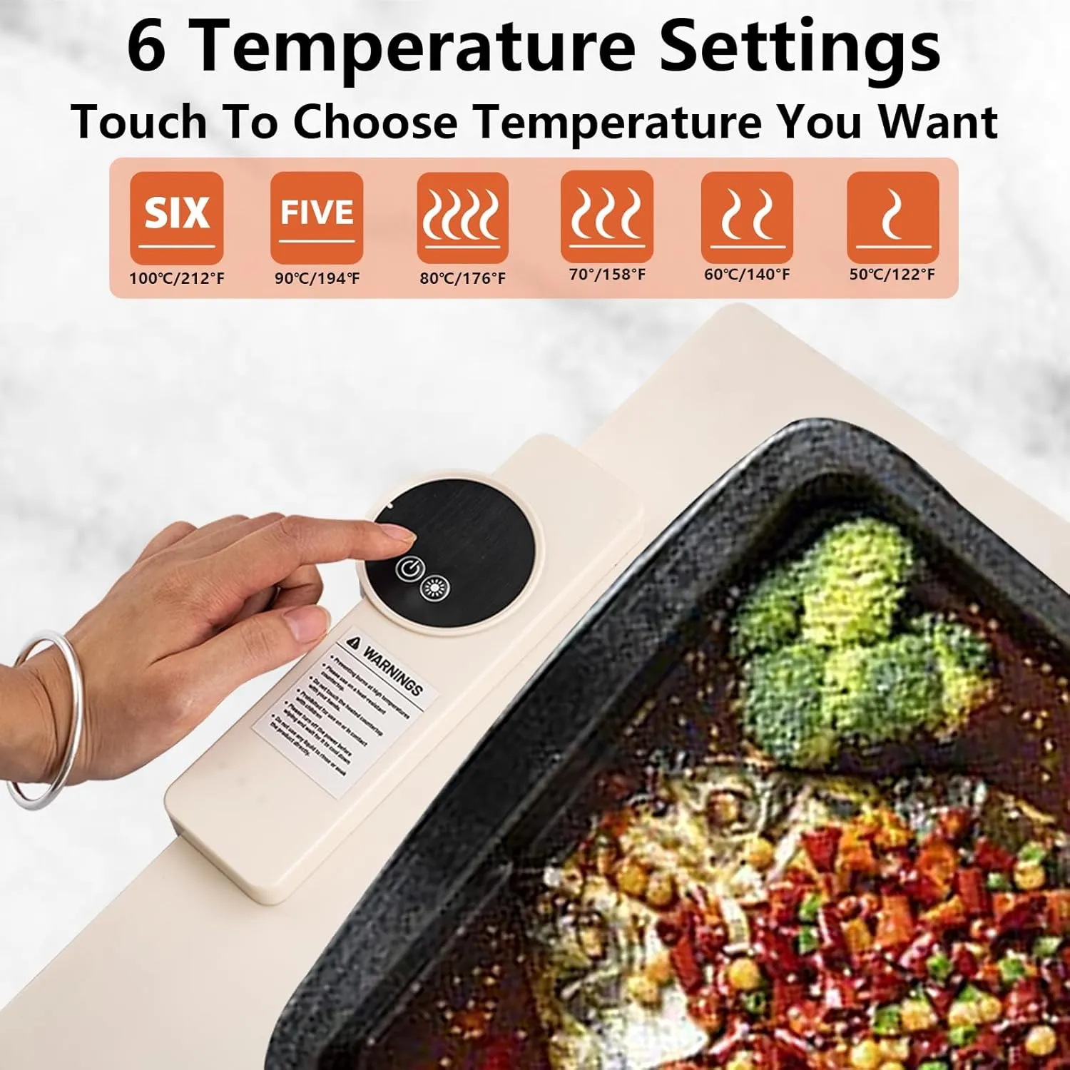 Electric Warming Tray - Full Surface Heating,Rollable & Portable,Silicone Nano-Material,6 Temperature Settings,Auto Shut-Off -Versatile Food Warmer for Gatherings,Parties,Everyday Use (Beige)