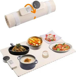 Electric Warming Tray - Full Surface Heating,Rollable & Portable,Silicone Nano-Material,6 Temperature Settings,Auto Shut-Off -Versatile Food Warmer for Gatherings,Parties,Everyday Use (Beige)