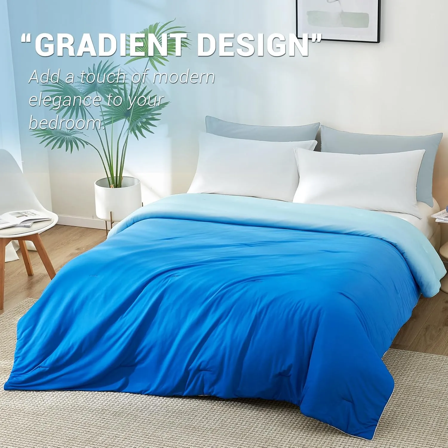 Elegear Cooling Comforter Queen Absorbs Body Heat to Keep Cool, Double-Sided Cooling Blanket for Hot Sleepers Arc-Chill Cool Fabric Q-Max>0.5, Lightweight Summer Comforter Cold Blanket, Gradient Blue