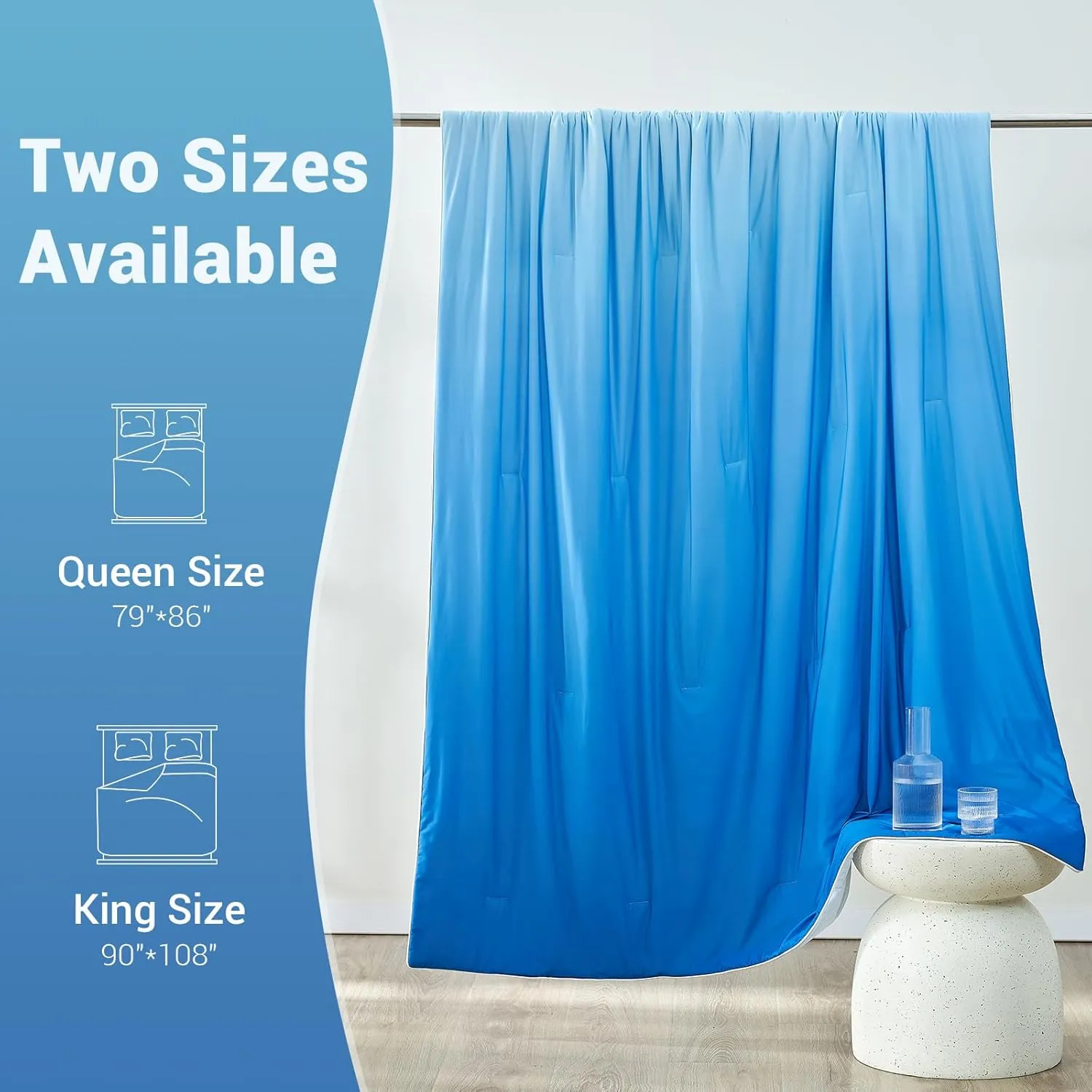 Elegear Cooling Comforter Queen Absorbs Body Heat to Keep Cool, Double-Sided Cooling Blanket for Hot Sleepers Arc-Chill Cool Fabric Q-Max>0.5, Lightweight Summer Comforter Cold Blanket, Gradient Blue