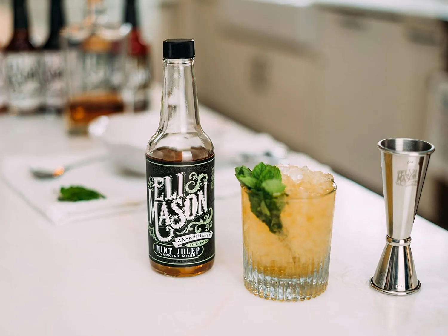 Eli Mason Mint Julep Cocktail Mixer - All-natural Mint Cocktail Syrup - Uses Real Cane Sugar, Fresh Mint & Proprietary Blend Of Cocktail Bitters - Made In USA, Small Batch Cocktail Mixes - 10 Ounces