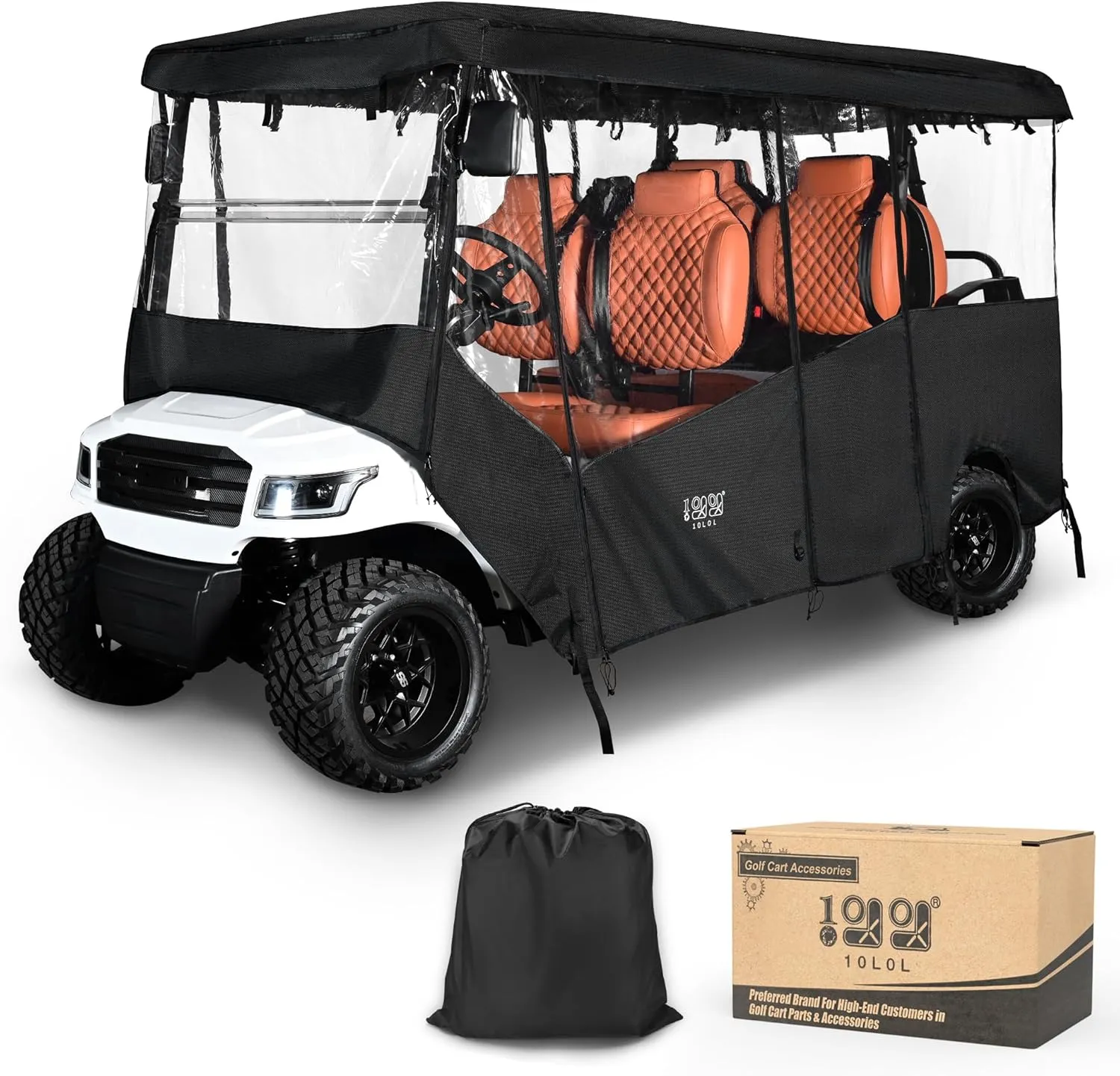 Enclosure Rain Cover Drivable Universal Fit 6 Passengers 4 2 Seat Club Car EZGO RXV TXT Yamaha Golf Carts Cover, 4 Sided Black