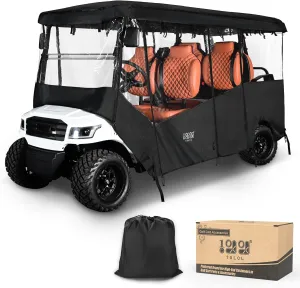 Enclosure Rain Cover Drivable Universal Fit 6 Passengers 4 2 Seat Club Car EZGO RXV TXT Yamaha Golf Carts Cover, 4 Sided Black