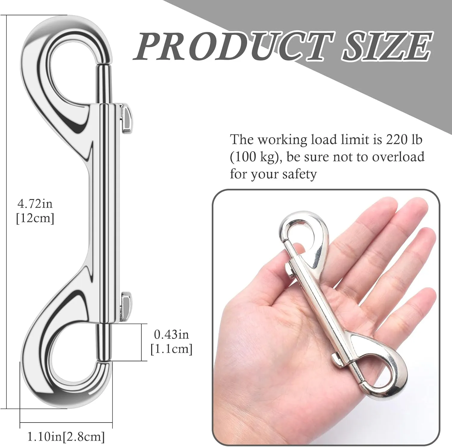 ERKOON Extra Large 4.7 inch Double Ended Bolt Snaps Hooks 220lbs Load Capacity Zinc Alloy Buckles for Cats Dogs Horses Heavy Duty Trigger Snap for Water Bucket/Horse Feed/Hammocks/Key Chain (15 Pack)