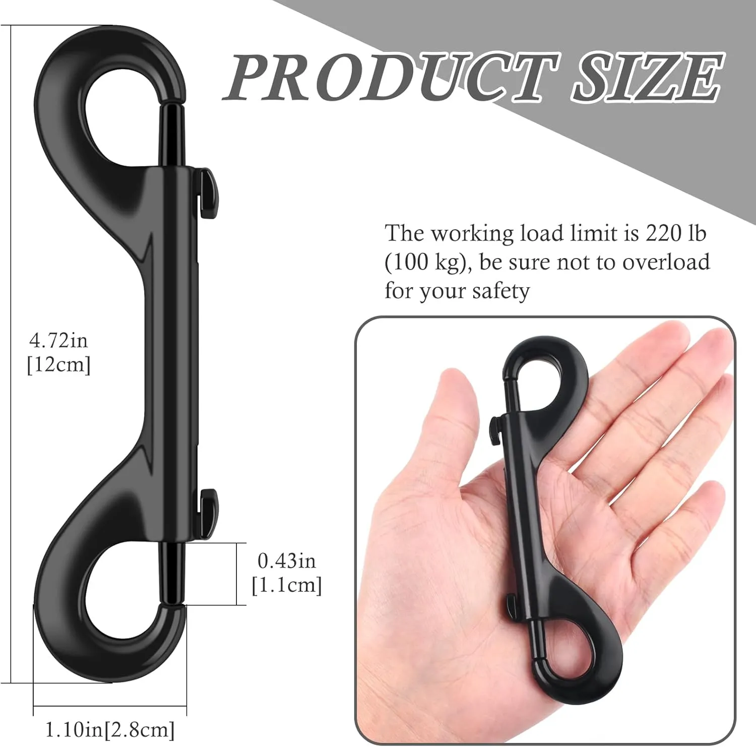 ERKOON Extra Large 4.7 inch Double Ended Bolt Snaps Hooks 220lbs Load Capacity Zinc Alloy Double Sided Clips Heavy Duty Trigger Snap for Dogs Leashes/Water Bucket/Horse Feed/Hammocks (16 Pack)