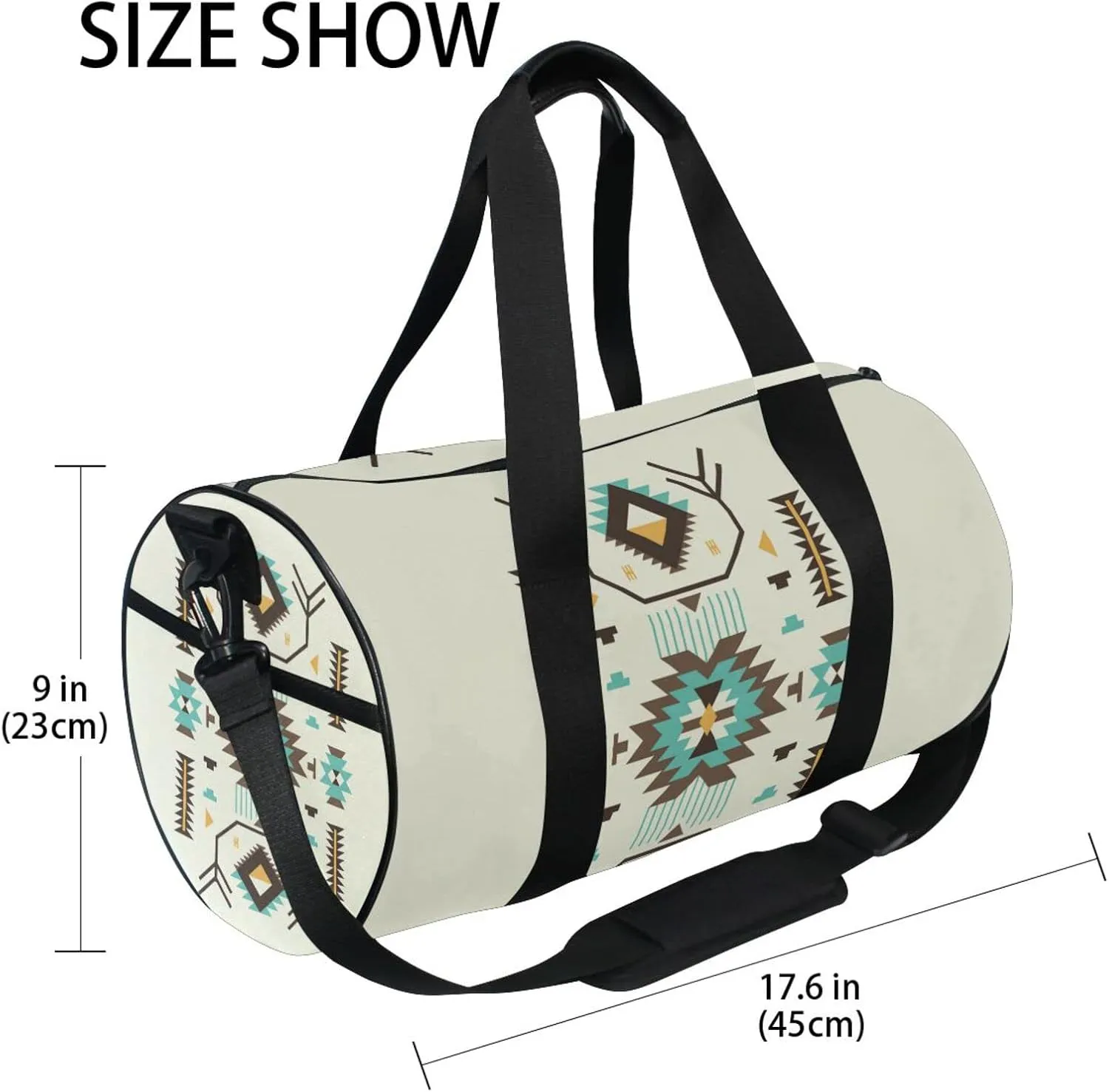 Ethnic Tribal Pattern Duffel Bag, Foldable Canvas Travel Tote for Gym Sports with Inner Pockets, Durable Lightweight Fitness Bag for Overnight Workout