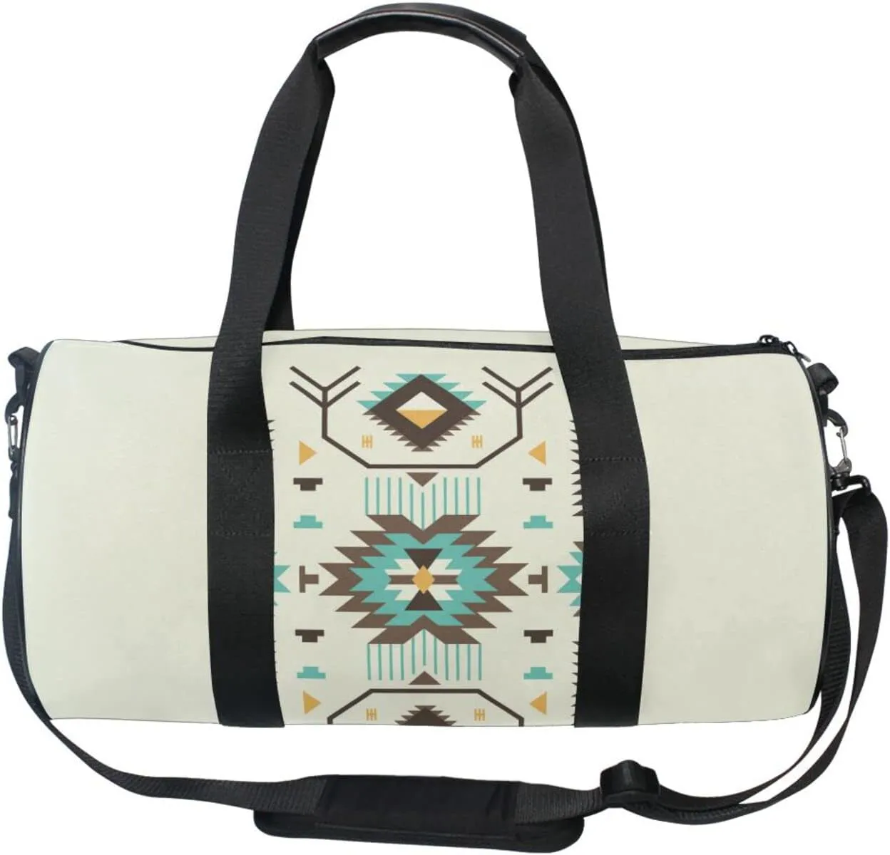 Ethnic Tribal Pattern Duffel Bag, Foldable Canvas Travel Tote for Gym Sports with Inner Pockets, Durable Lightweight Fitness Bag for Overnight Workout