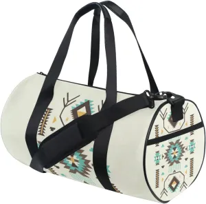 Ethnic Tribal Pattern Duffel Bag, Foldable Canvas Travel Tote for Gym Sports with Inner Pockets, Durable Lightweight Fitness Bag for Overnight Workout