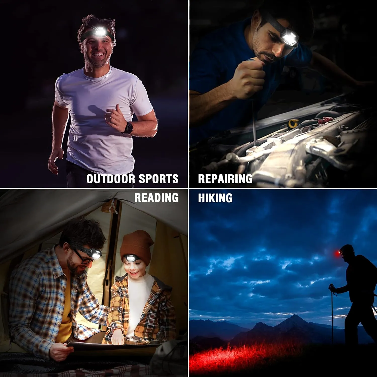 EverBrite Rechargeable Headlamp, LED Bright Motion Sensor Head Lamp Flashlight with 6 Modes, Adjustable Headlight for Adults Kids with White Red Light, Waterproof, Black, for Hiking, Running, Camping