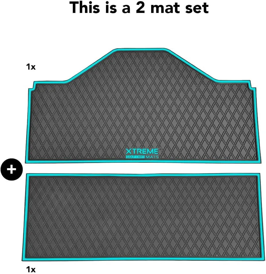 Evolution D5 Golf Cart Floor Mat Set for 4 Forward Facing Seats - Rubber Double Diamond Design - Fits D5 4F Evolution Maverick and Ranger Trims (Sky Blue Trim, D5 4F 1st & 2nd Rows Forward Facing)