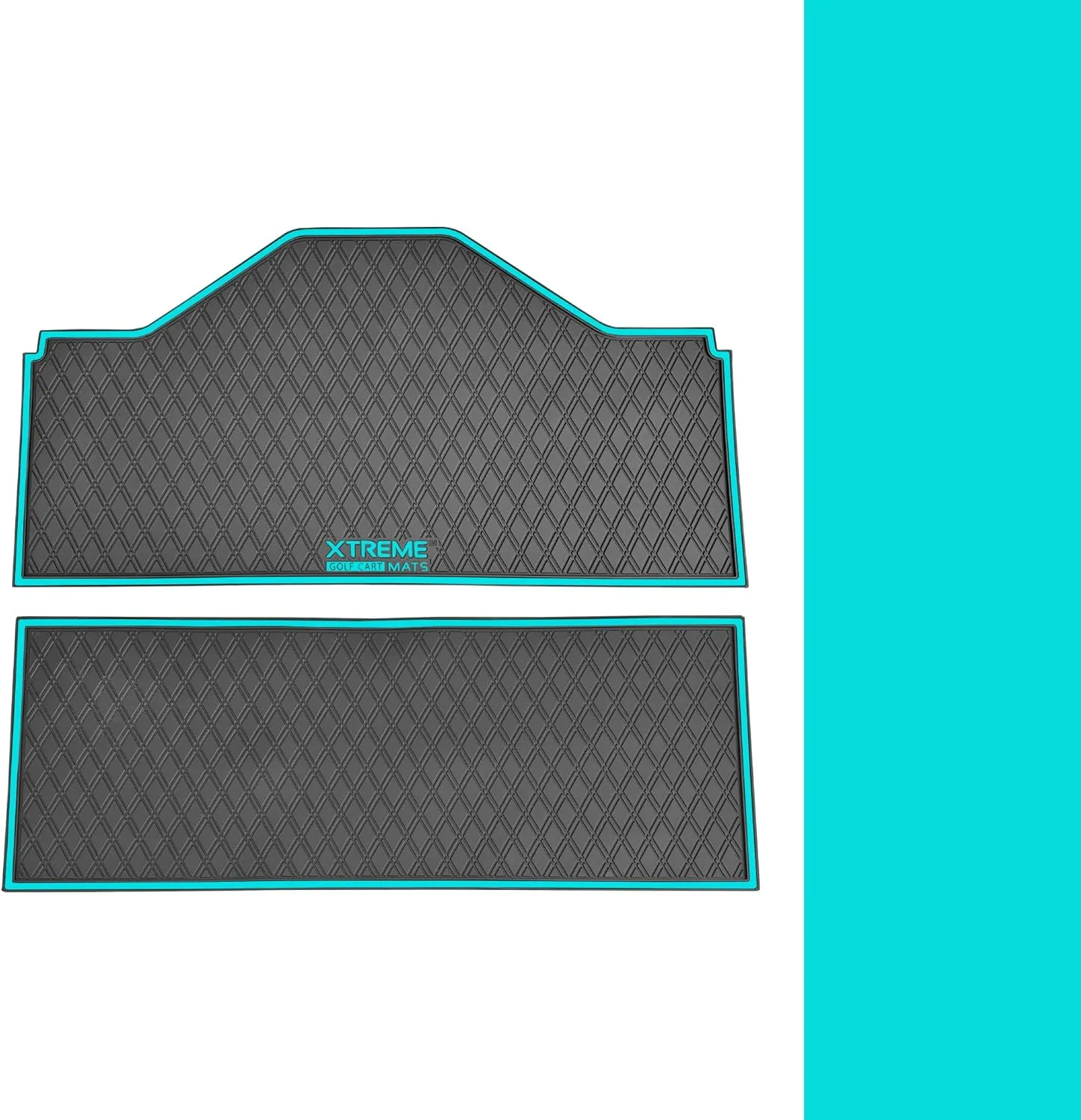 Evolution D5 Golf Cart Floor Mat Set for 4 Forward Facing Seats - Rubber Double Diamond Design - Fits D5 4F Evolution Maverick and Ranger Trims (Sky Blue Trim, D5 4F 1st & 2nd Rows Forward Facing)