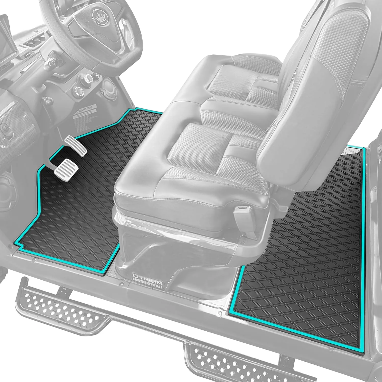 Evolution D5 Golf Cart Floor Mat Set for 4 Forward Facing Seats - Rubber Double Diamond Design - Fits D5 4F Evolution Maverick and Ranger Trims (Sky Blue Trim, D5 4F 1st & 2nd Rows Forward Facing)