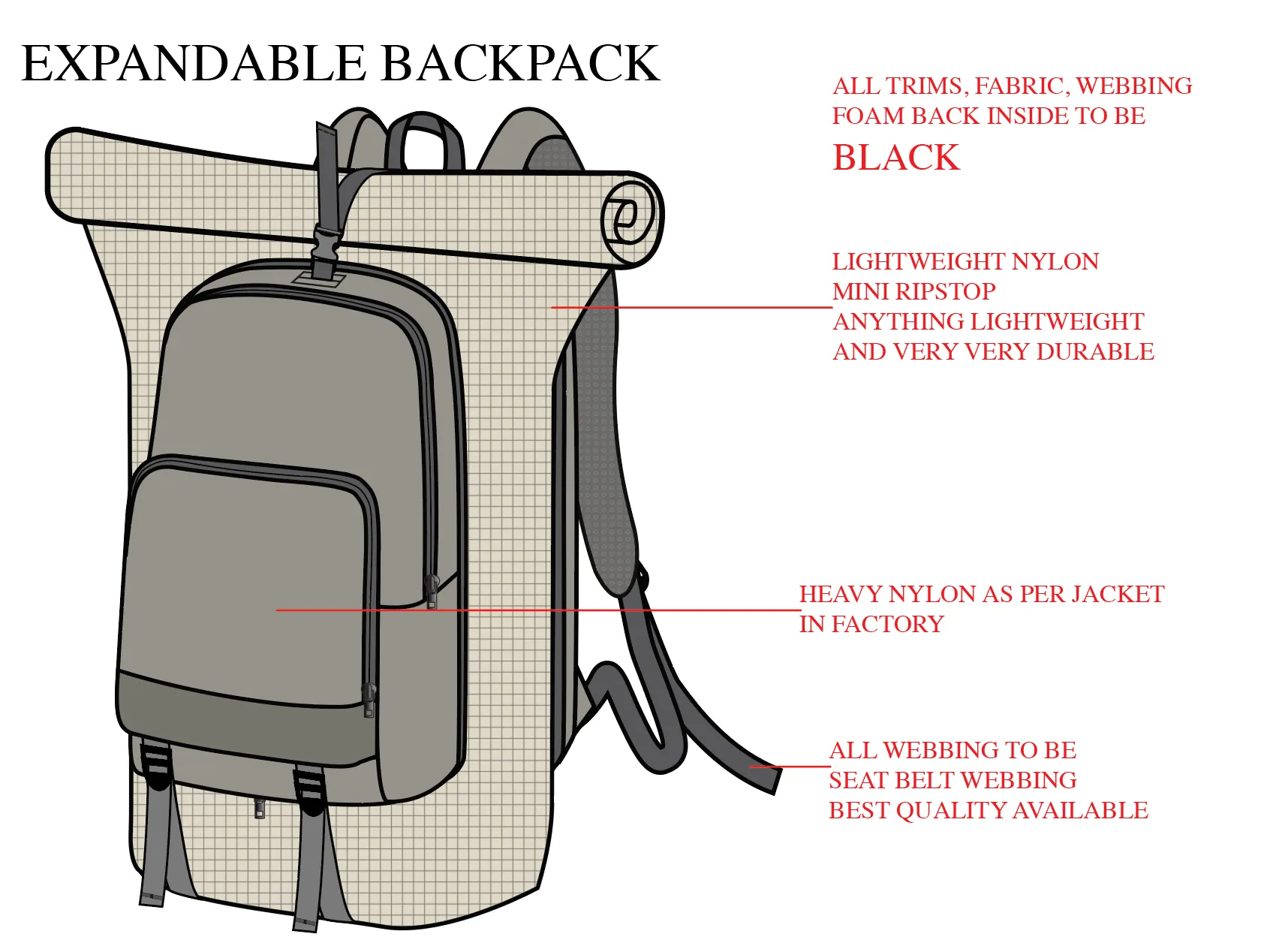 Expandable Roll Top Back Pack