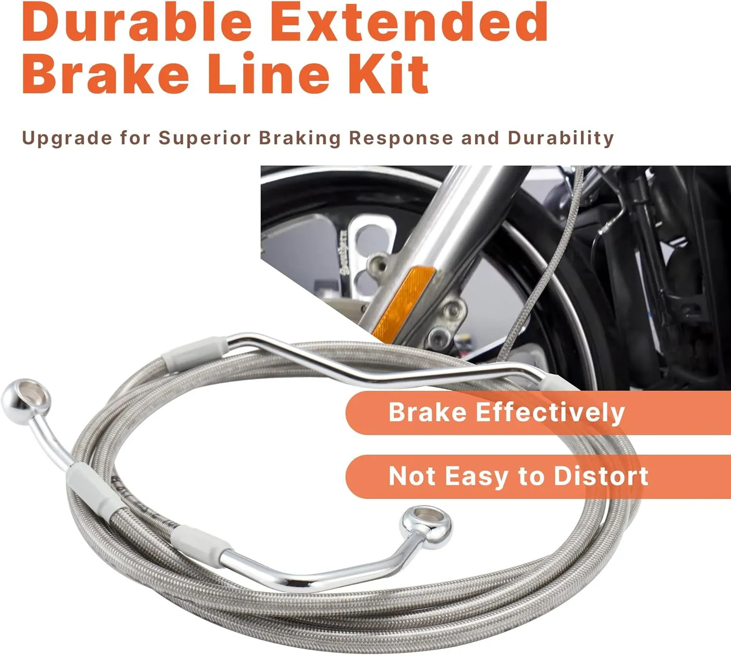 Extended Front Brake Line 10" Handlebar Extension Brake Hose for Harley 2008-2013 Touring Road King/Road Glide/Street Glide/Electra Glide with ABS,Stainless Steel Braided Brake Cables, Silver