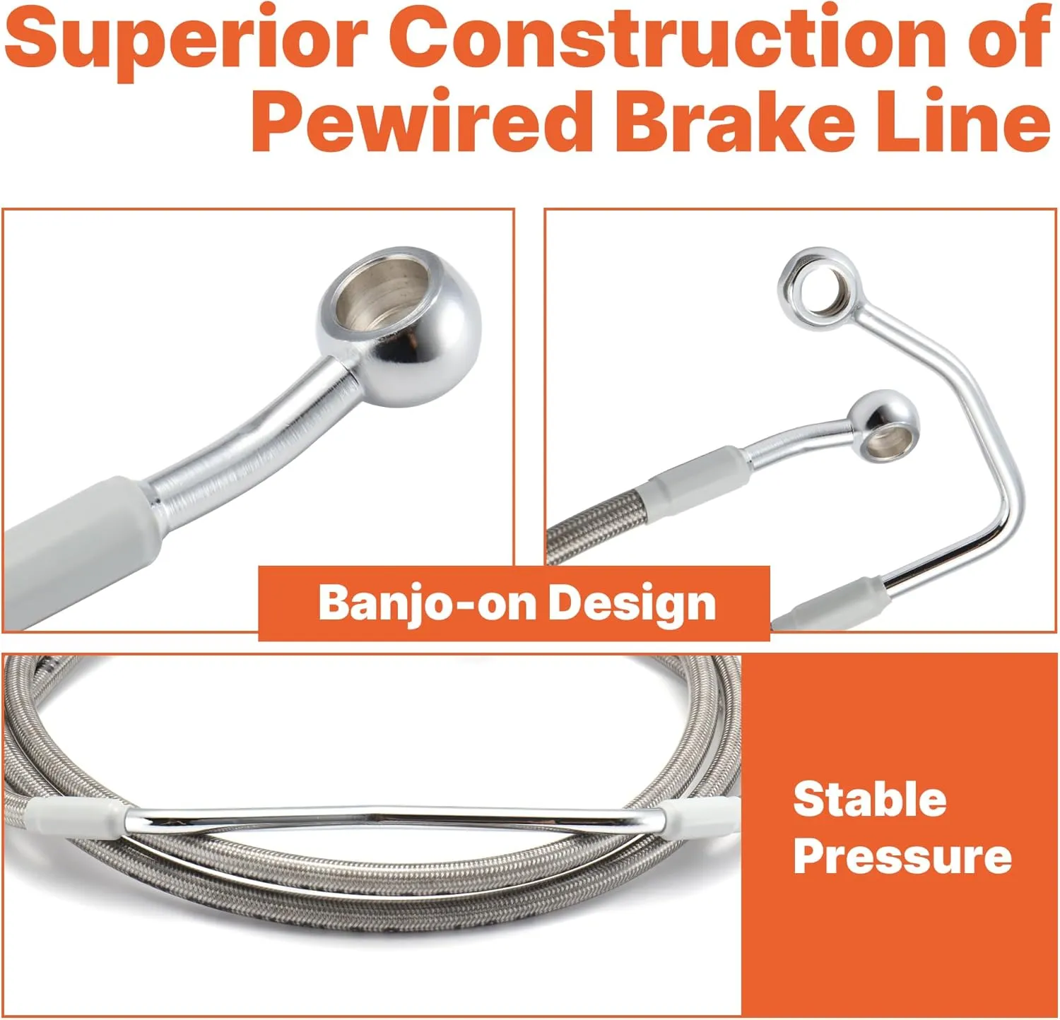 Extended Front Brake Line 10" Handlebar Extension Brake Hose for Harley 2008-2013 Touring Road King/Road Glide/Street Glide/Electra Glide with ABS,Stainless Steel Braided Brake Cables, Silver