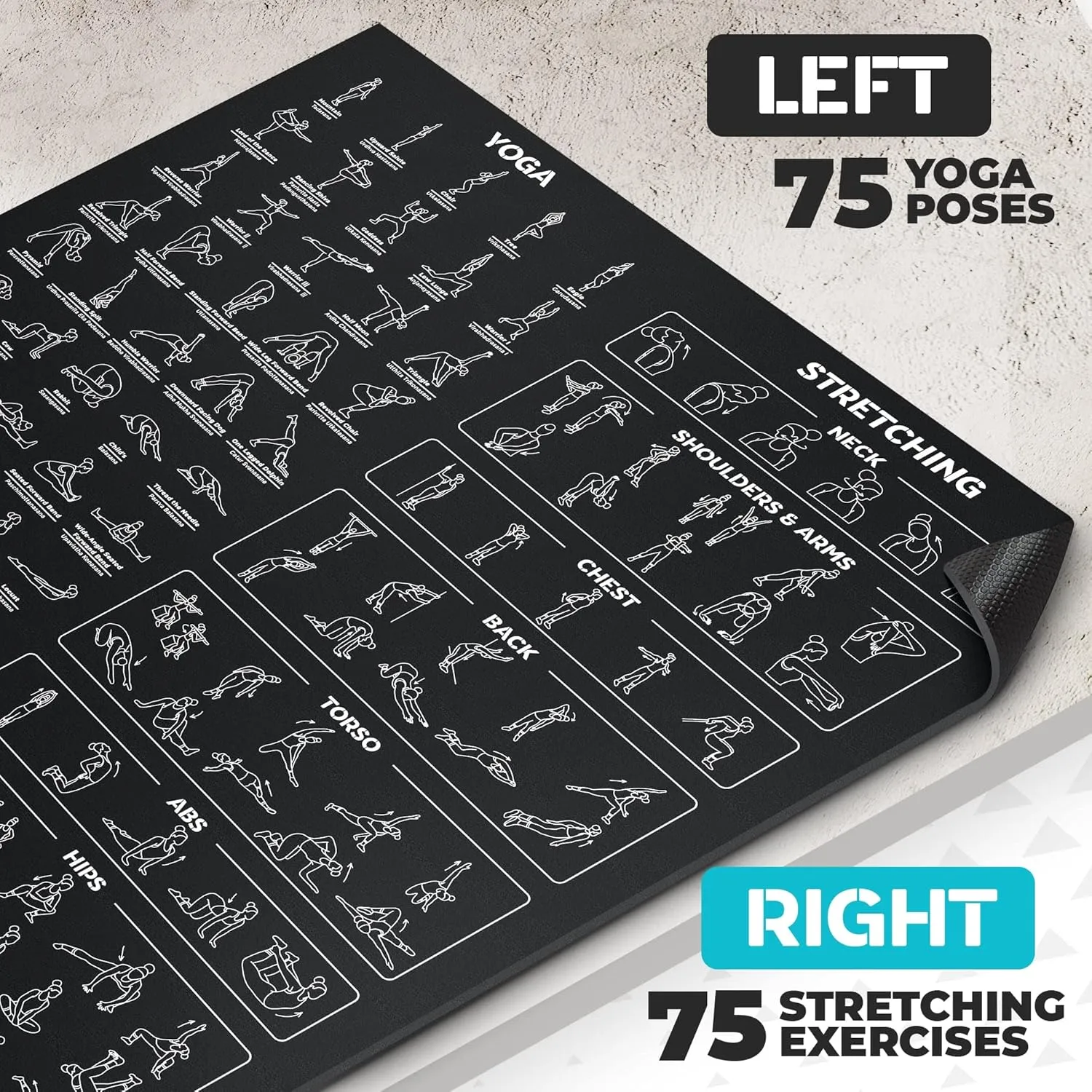 Extra-Large Instructional Yoga Mat with Poses Printed On It - 3X Bigger & 2X Wider than Regular Workout Mats - 150 Illustrated Yoga Poses and Stretches - Wide, Non-Slip, Barefoot Exercise Mat