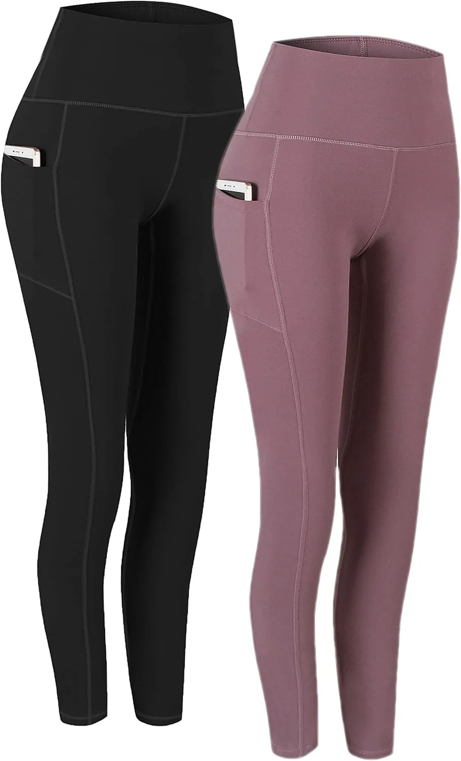 Fengbay 2 Pack High Waist Yoga Pants, Pocket Yoga Pants Tummy Control Workout Running 4 Way Stretch Yoga Leggings