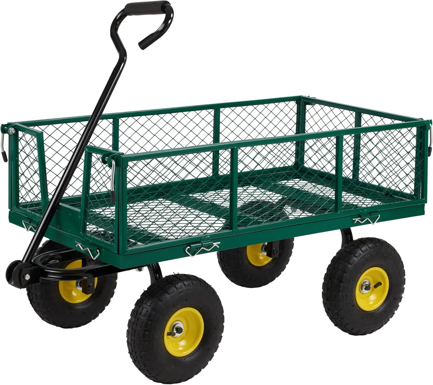 Finnhomy Heavy Duty 1000 Lbs Capacity Mesh Steel Garden Cart, Pullable Garden Wagons Carts on Wheels, Folding Utility Wagon with Removable Sides for Outdoor, Yard, Lawn, Green