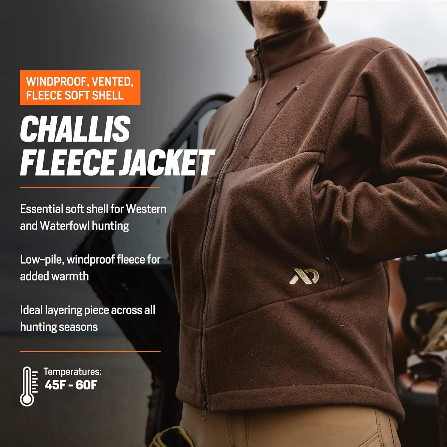 First Lite Men's Challis Fleece - Windproof Soft Shell Camo Hunting Jacket, Hoodless Thermal Layer Hunting Gear For Men