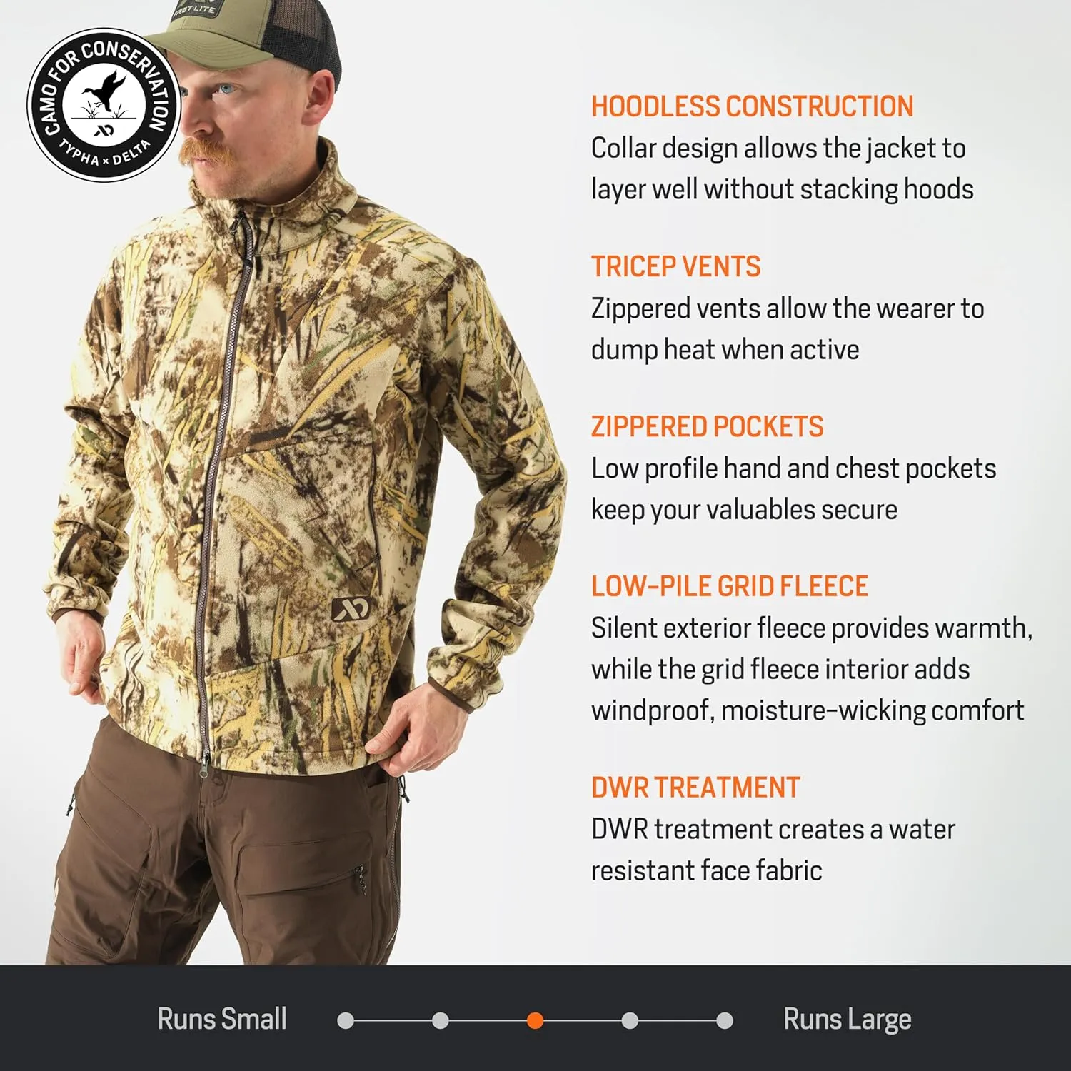 First Lite Men's Challis Fleece - Windproof Soft Shell Camo Hunting Jacket, Hoodless Thermal Layer Hunting Gear For Men