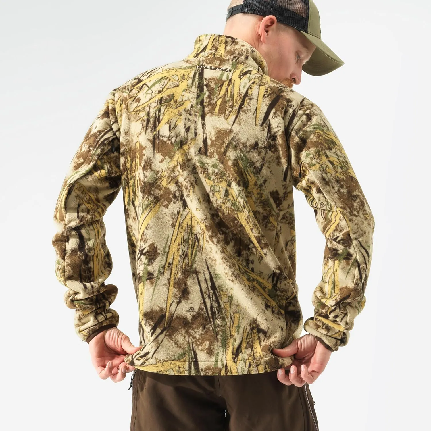 First Lite Men's Challis Fleece - Windproof Soft Shell Camo Hunting Jacket, Hoodless Thermal Layer Hunting Gear For Men