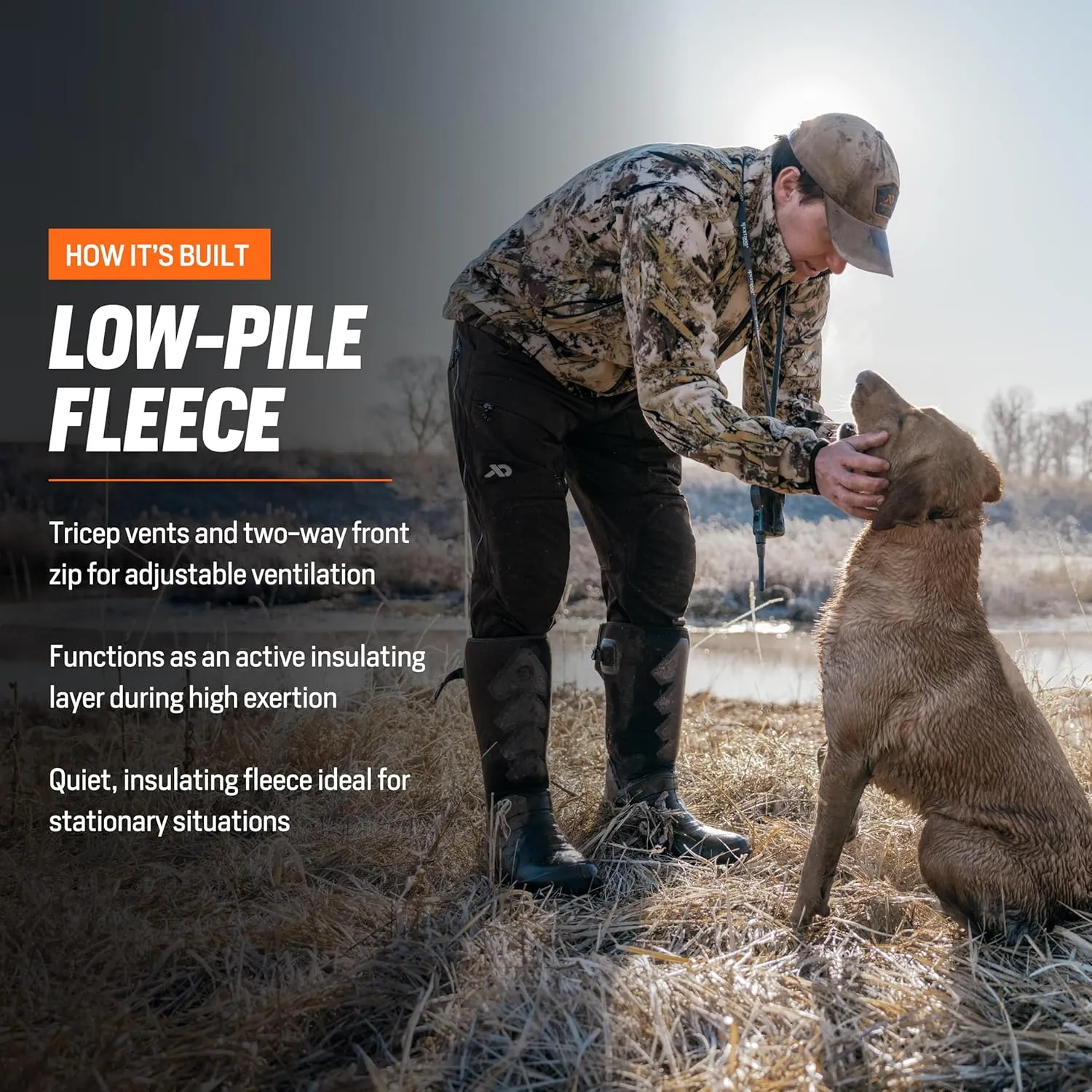 First Lite Men's Challis Fleece - Windproof Soft Shell Camo Hunting Jacket, Hoodless Thermal Layer Hunting Gear For Men