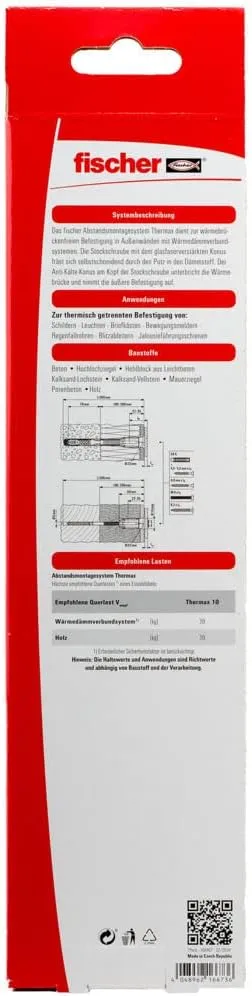 fischer TherMax 10/200 M6 Spacer Mounting System (2) for Insulation Materials, Insulation Dowels for Attaching Light Loads in Thermal Insulation Composite Systems, with Anti-Cold Cone