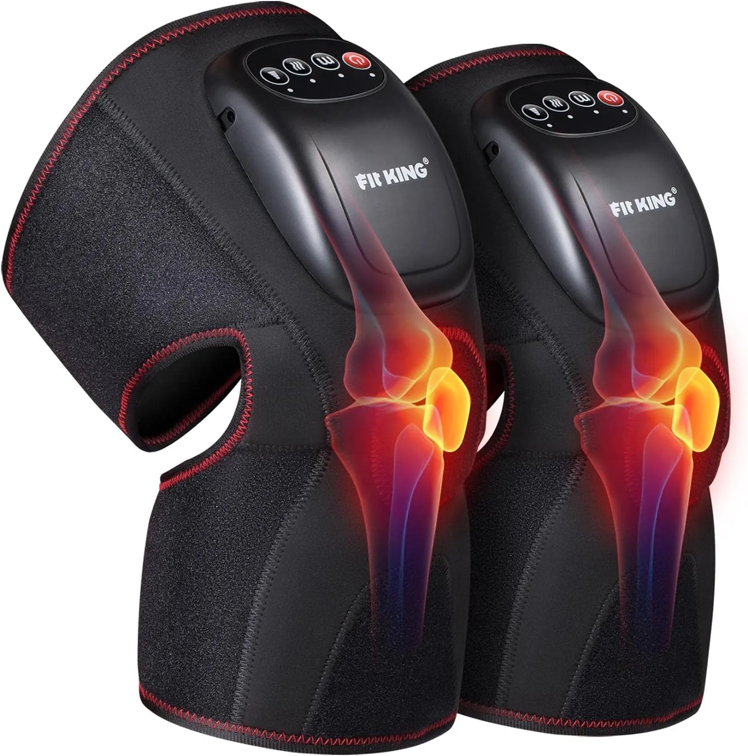 FIT KING Knee Massager with Heat, Knee Brace Wrap for Arthritis Pain Relief, Air Compression Massage Improves Circulation, 3 Modes and 3 Intensities, FSA HSA Approved