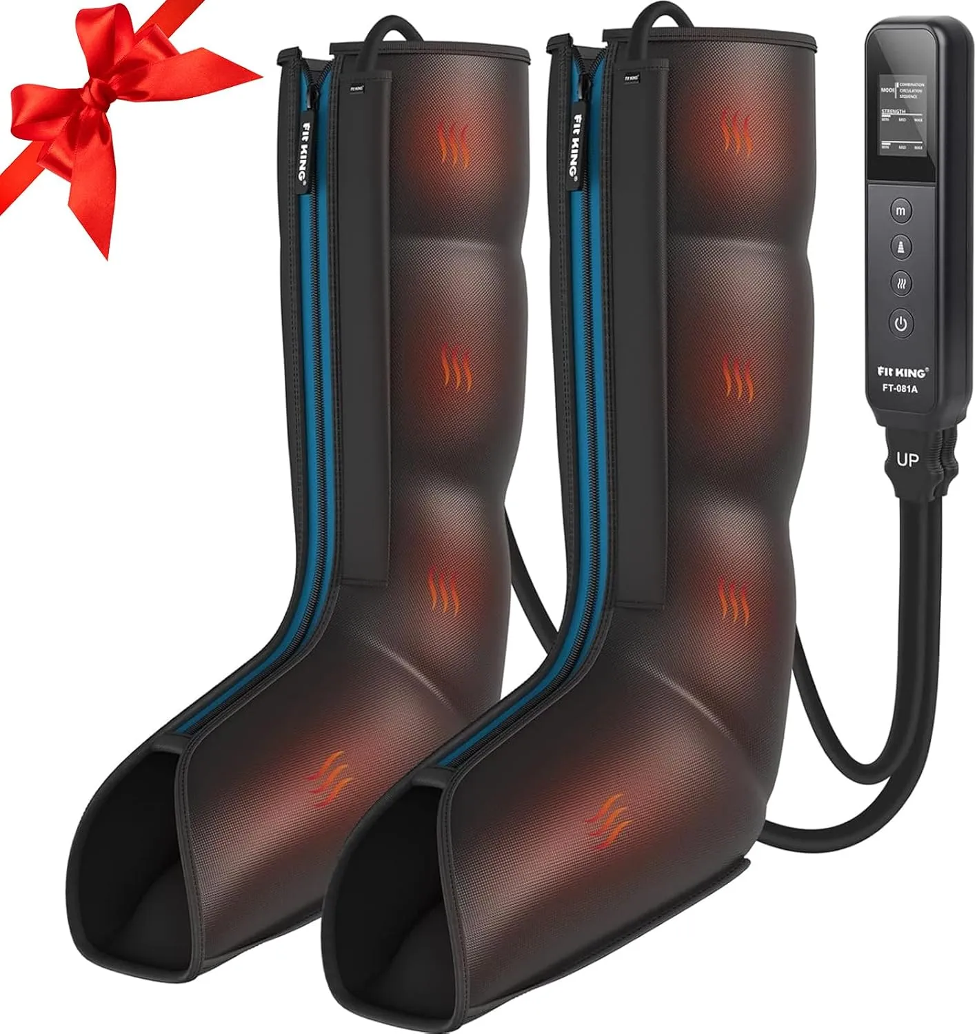 FIT KING Leg Massager with Heat - Upgraded Leg Compression Massage for Circulation and Pain Relief, FSA HSA Approved Compression Boot Foot Calf Massager for Edema, Relax Recover - Gift for Dad Mom
