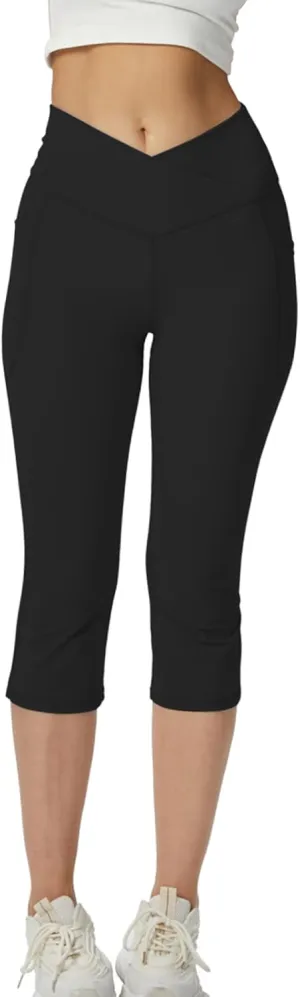 Flare Yoga Pants with Pockets for Women,High Waisted V Crossover Bootcut Yoga Leggings Stretchy Casual Workout Pants