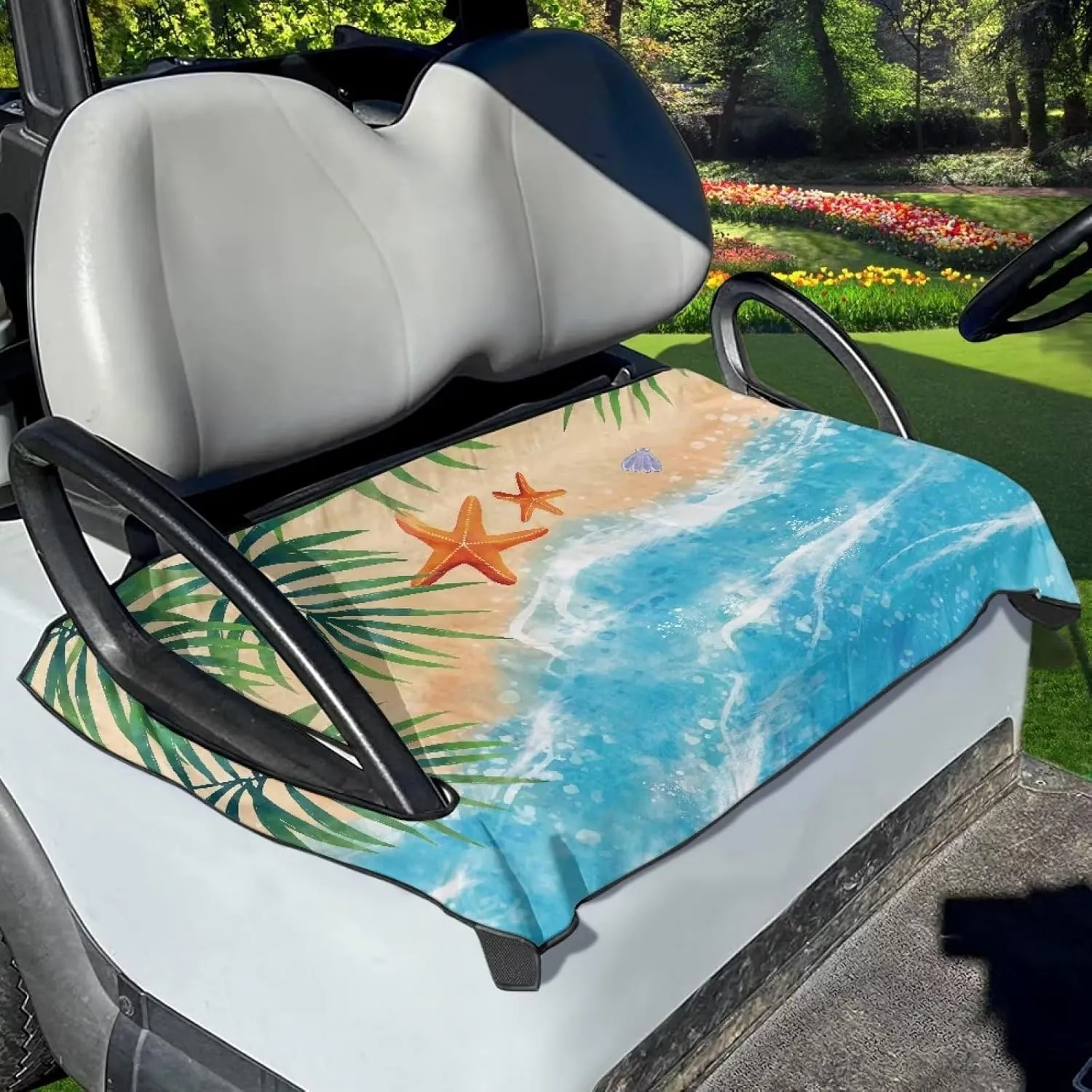 Flashideas Sandy Shore Golf Cart Seat Cover Universal 50 x 30.9 Inches Blanket Covers Portable Club Car Seat Cover Sports Cart Seat Cushion Accessories Suitable for All Seasons