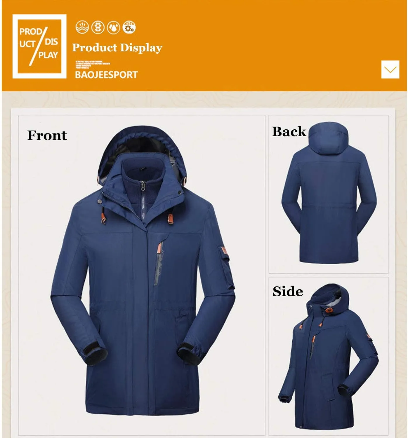 Flygo Womens 3 in 1 Fleece Lined Rain Jacket Windproof Waterproof Parkas