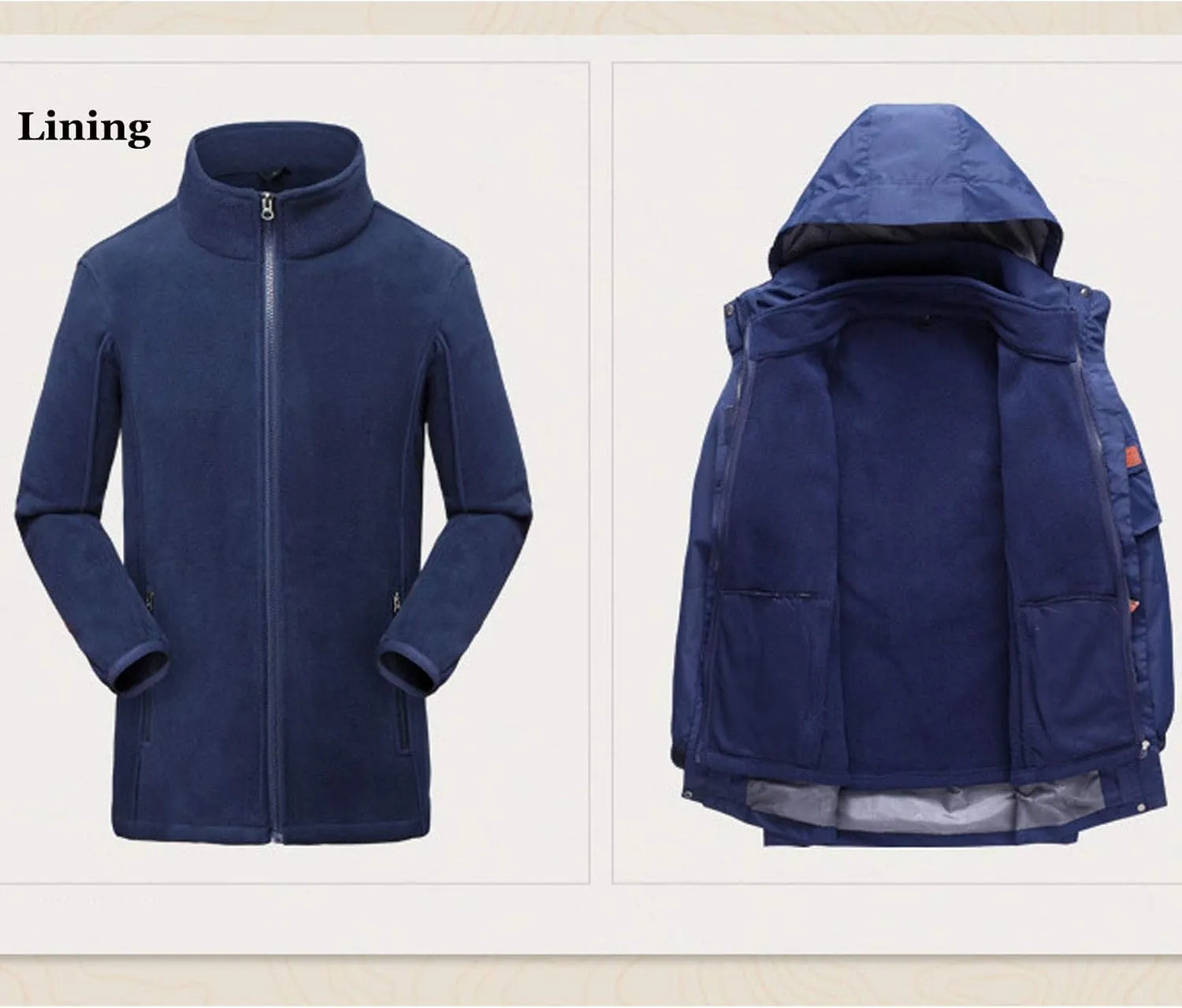 Flygo Womens 3 in 1 Fleece Lined Rain Jacket Windproof Waterproof Parkas