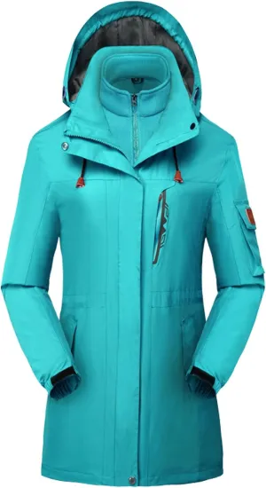 Flygo Womens 3 in 1 Fleece Lined Rain Jacket Windproof Waterproof Parkas