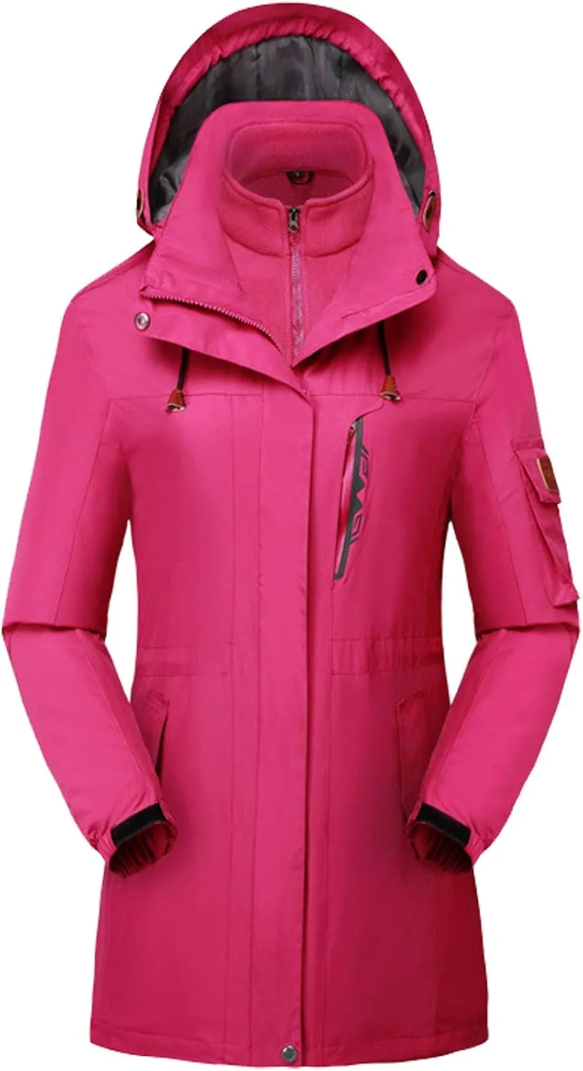 Flygo Womens 3 in 1 Fleece Lined Rain Jacket Windproof Waterproof Parkas