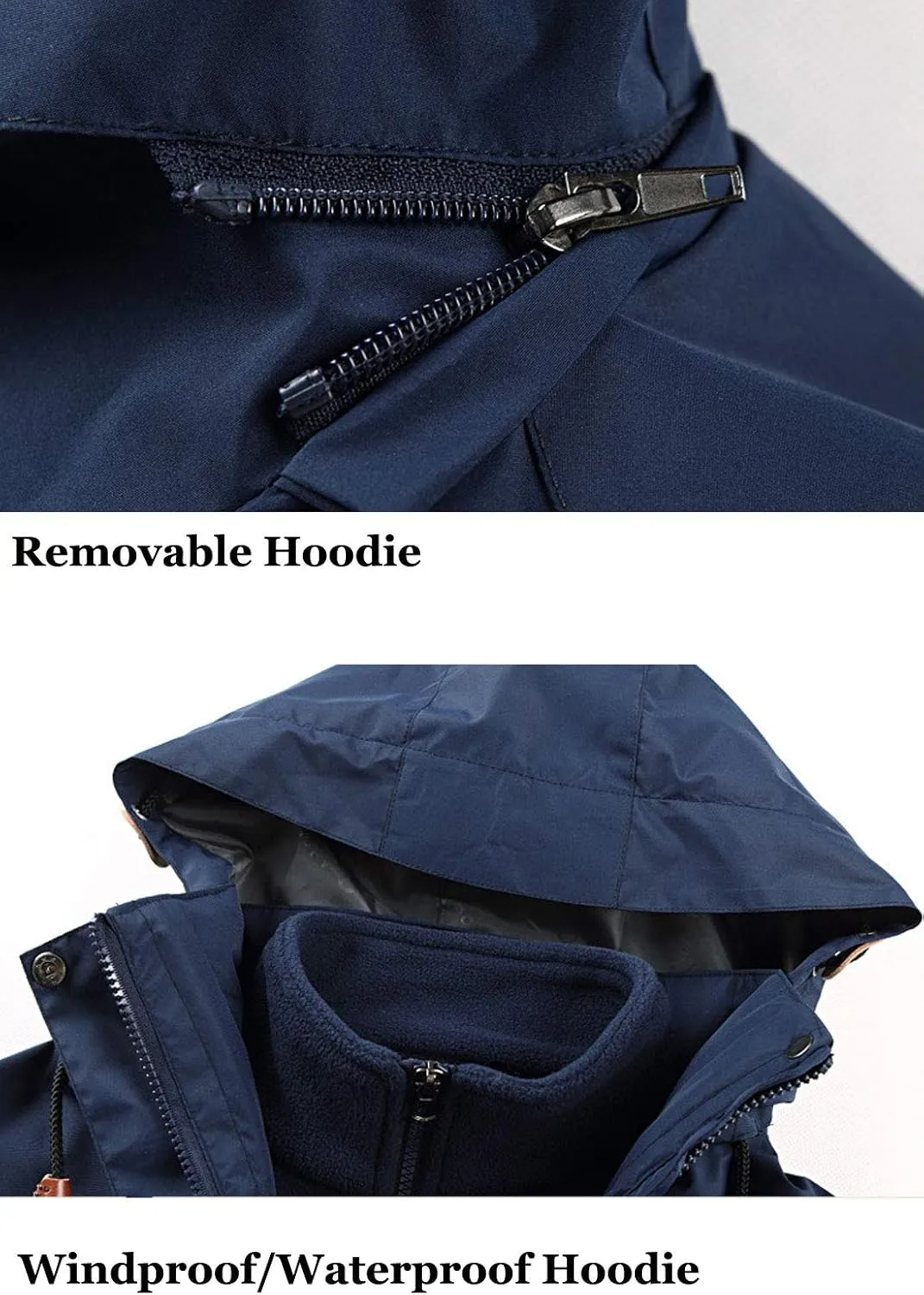 Flygo Womens 3 in 1 Fleece Lined Rain Jacket Windproof Waterproof Parkas