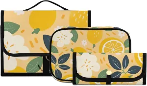 Foldable Hanging Travel Toiletry Organizer Set 3-Piece with Cosmetic Bag & Brush Holder - Cute Lemon (5)
