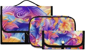 Foldable Hanging Travel Toiletry Organizer Set 3-Piece with Cosmetic Bag & Brush Holder - Flower (20)