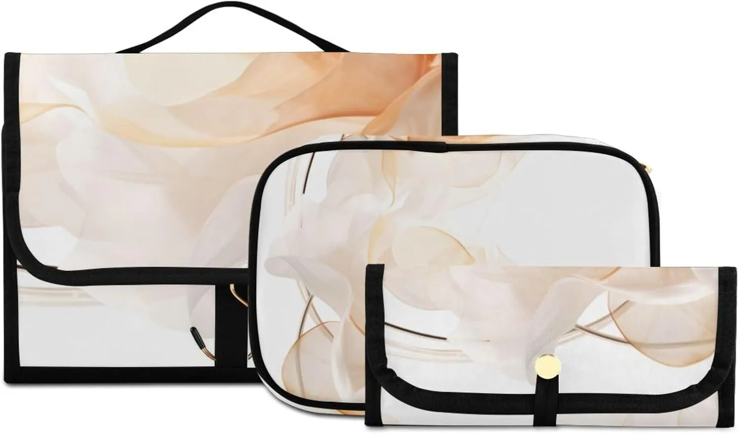 Foldable Hanging Travel Toiletry Organizer Set 3-Piece with Cosmetic Bag & Brush Holder - Flower (3)