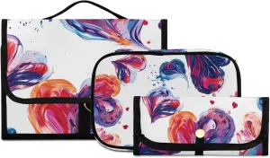 Foldable Hanging Travel Toiletry Organizer Set 3-Piece with Cosmetic Bag & Brush Holder - Heart (13)