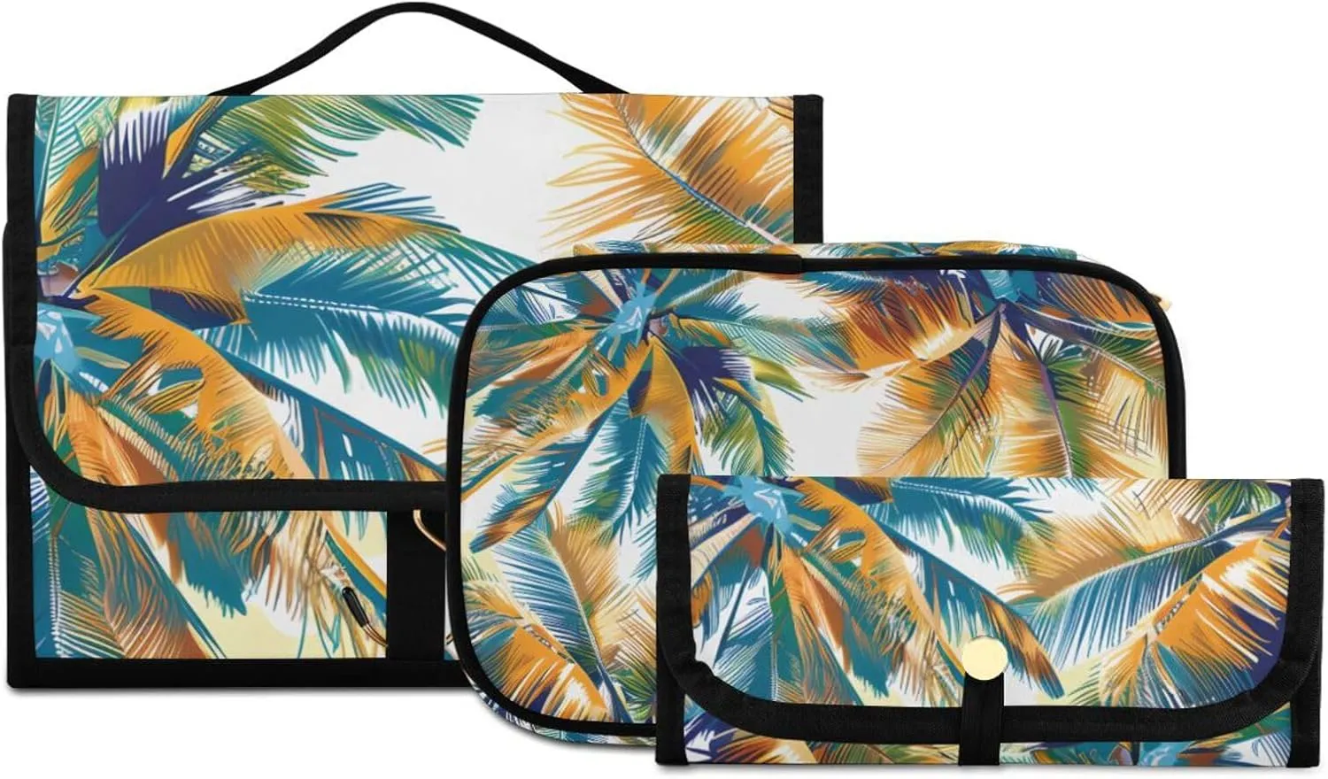 Foldable Hanging Travel Toiletry Organizer Set 3-Piece with Cosmetic Bag & Brush Holder - Palm Tree (3)