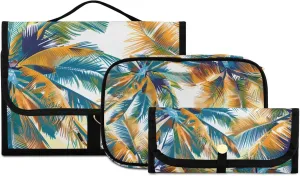 Foldable Hanging Travel Toiletry Organizer Set 3-Piece with Cosmetic Bag & Brush Holder - Palm Tree (3)