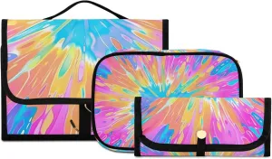 Foldable Hanging Travel Toiletry Organizer Set 3-Piece with Cosmetic Bag & Brush Holder - Tie Dye (5)