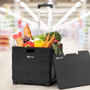 Foldable Shopping Cart Crate Trolley 43L Portable Bag with Roller Wheels