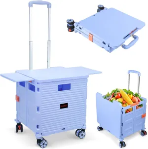 Foldable Utility Cart Collapsible Portable Crate Rolling Carts with Wheels Tote Basket with Magnetic Lid Telescopic Cover Wear-Resistant 360°Rotate Wheel Noiseless for Shopping Storage Office Use