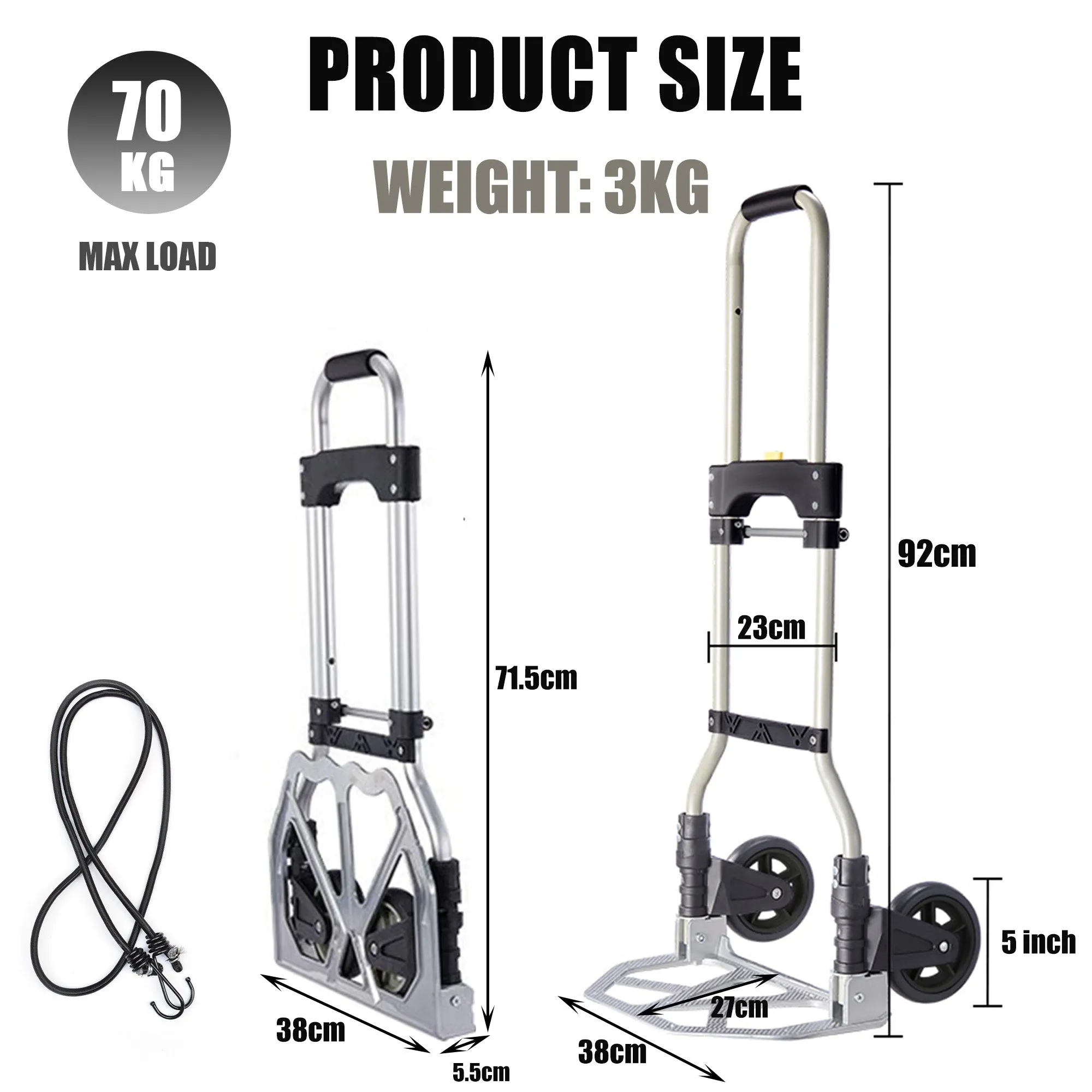 Folding Luggage Cart Heavy Duty 120kg 70kg
