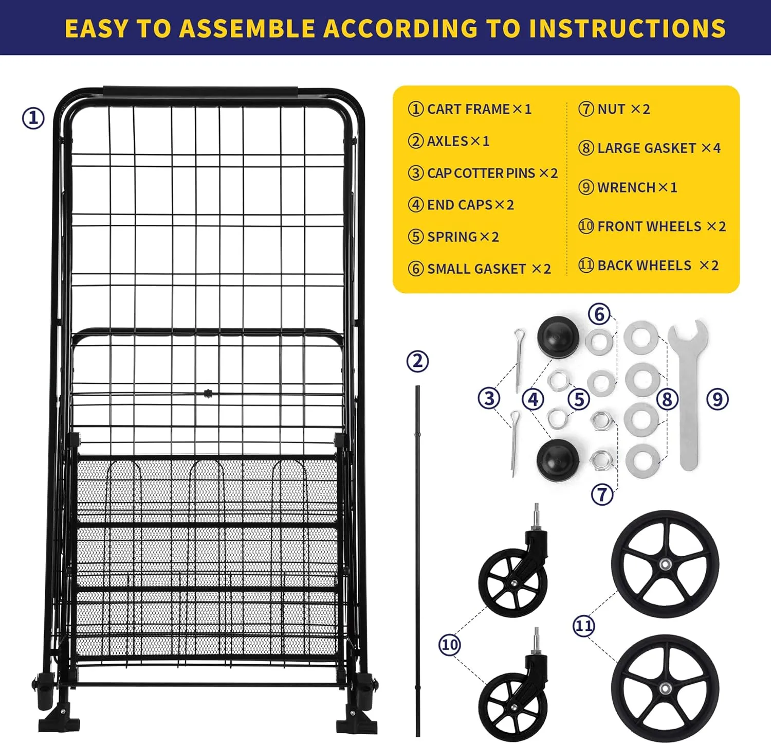 Folding Shopping Cart with Waterproof Liner, Grocery Cart Large Bag with Top Cover, 400 Lb Capacity, Utility Cart with 360° Rolling Swivel Wheels, Extra Large & Extra Basket