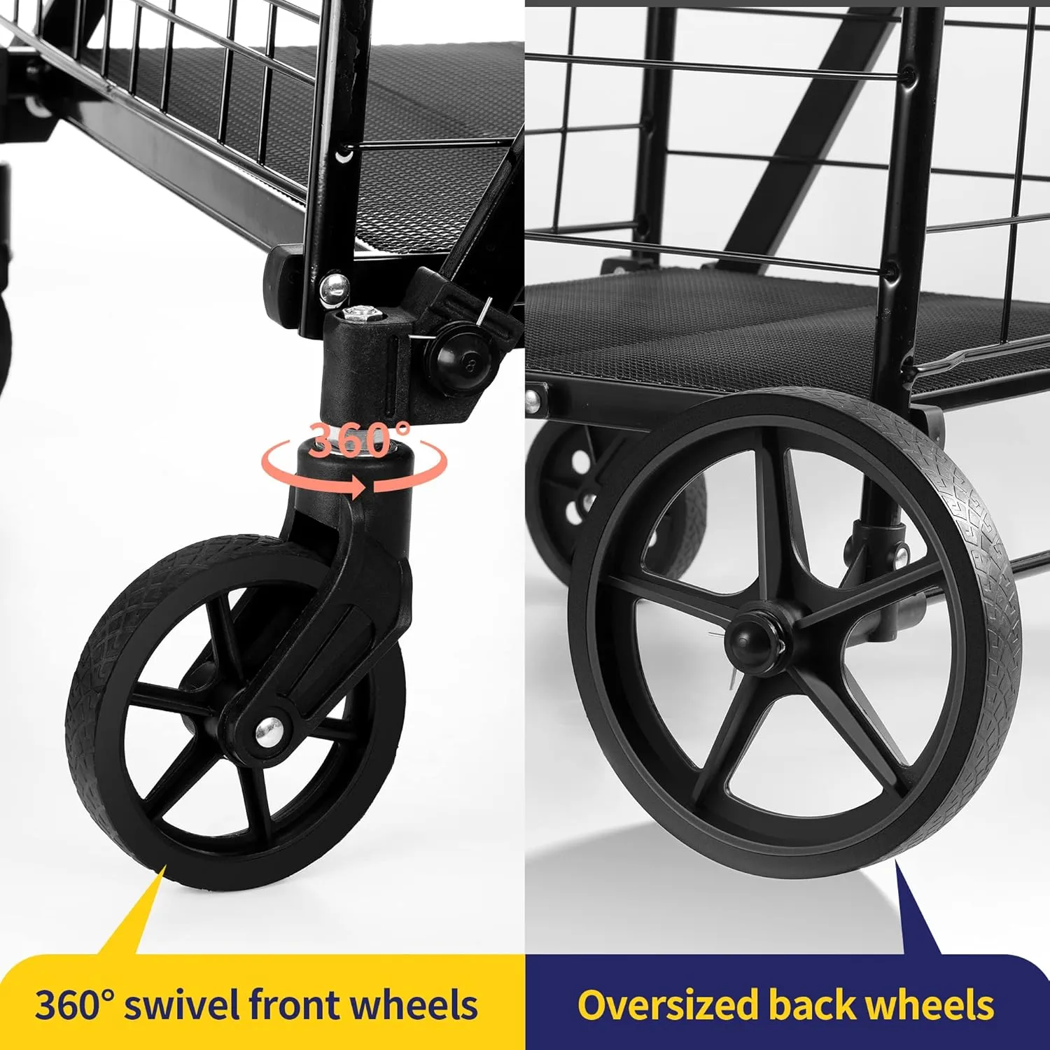 Folding Shopping Cart with Waterproof Liner, Grocery Cart Large Bag with Top Cover, 400 Lb Capacity, Utility Cart with 360° Rolling Swivel Wheels, Extra Large & Extra Basket