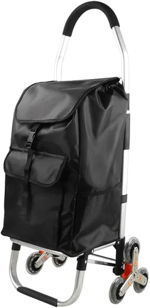 Folding Trolley Bag Portable Buy Cart Aluminum Alloy Trolley Shopping Bag Travel Small Car Grocery Cart (Black B)