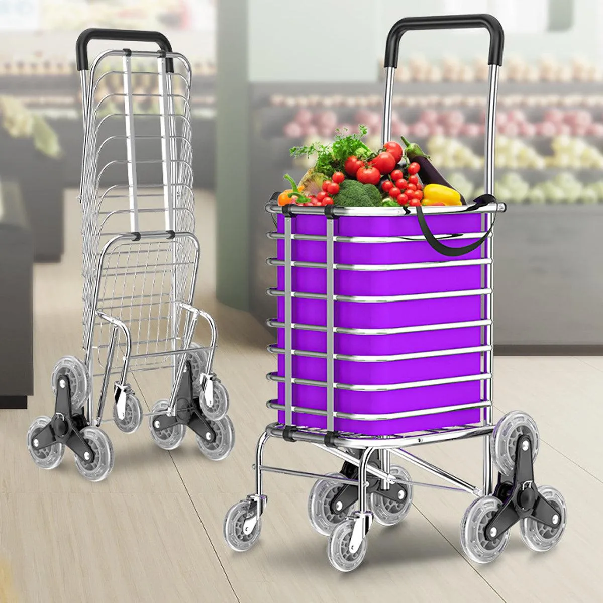 Folding Vegetable Basket Trolley Small Trailer Grocery Shopping Pulling Cart